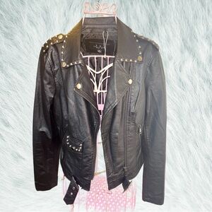 Black Leather Jacket with Studded Accents